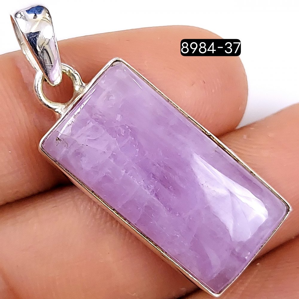 38Cts 925 Sterling Silver Natural Pink Kunzite Gemstone Rectangle Shape Jewelry Pendant32x16mm#8984-37