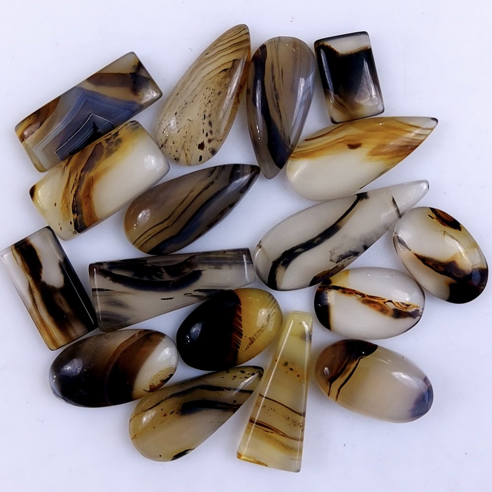 17Pcs 273Cts Natural Montana Agate Cabochon Lot Brown Flat Back Gemstone Crystal Wholesale Loose gemstone For Jewelry Making 35x13 13x13mm