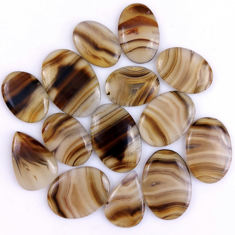 14Pcs 432Cts Natural Montana Agate Cabochon Lot Brown Flat Back Gemstone Crystal Wholesale Loose gemstone For Jewelry Making 35x22 26x18mm