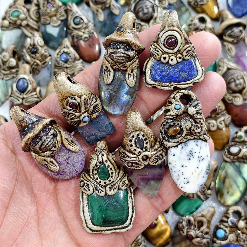 Natural Mixed Gemstone Polymer Clay Pendant 35x199x11mm 60x25x11mm Avg 90 Carat