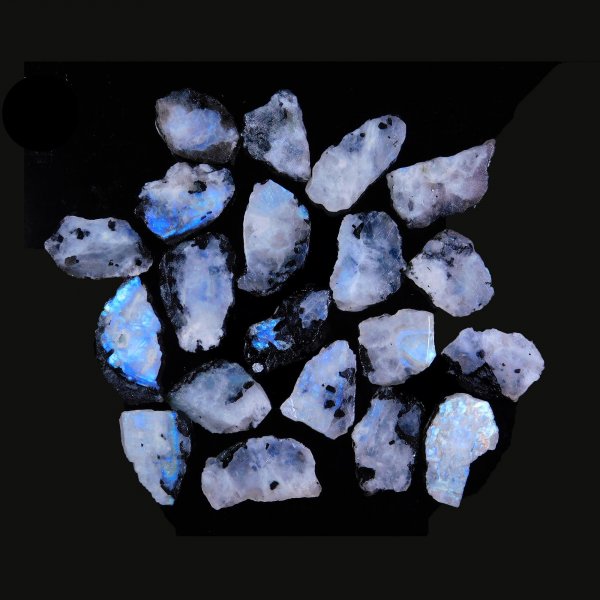 20 Pcs. 394Cts. Natural Rainbow Moonstone Unpolished Slice Rough Loose Gemstone Wholesale Lot Size 30X18 20x18 mm.