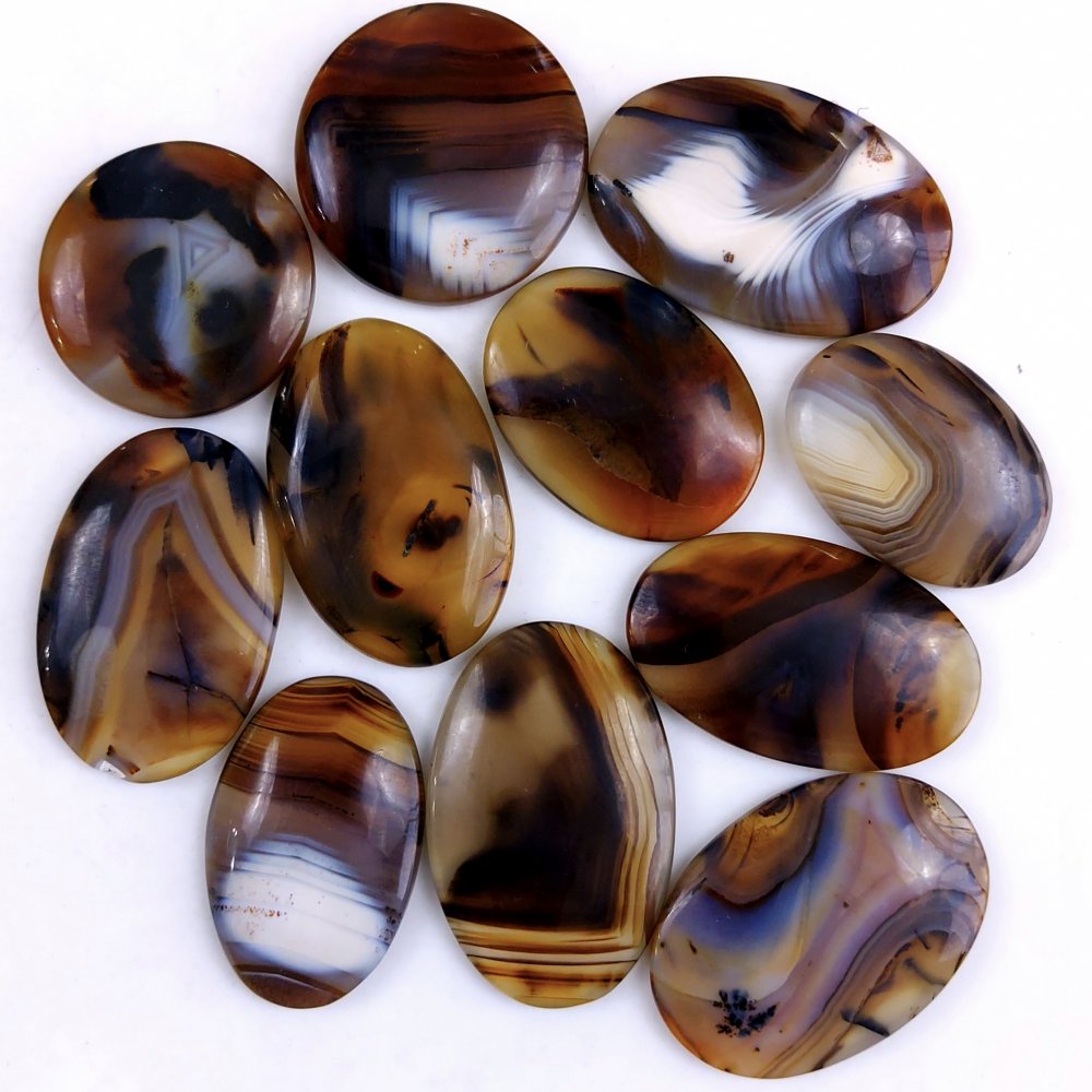 11Pcs 381Cts Natural Montana Agate Cabochon Lot Brown Flat Back Gemstone Crystal Wholesale Loose gemstone For Jewelry Making 35x23 24x18mm