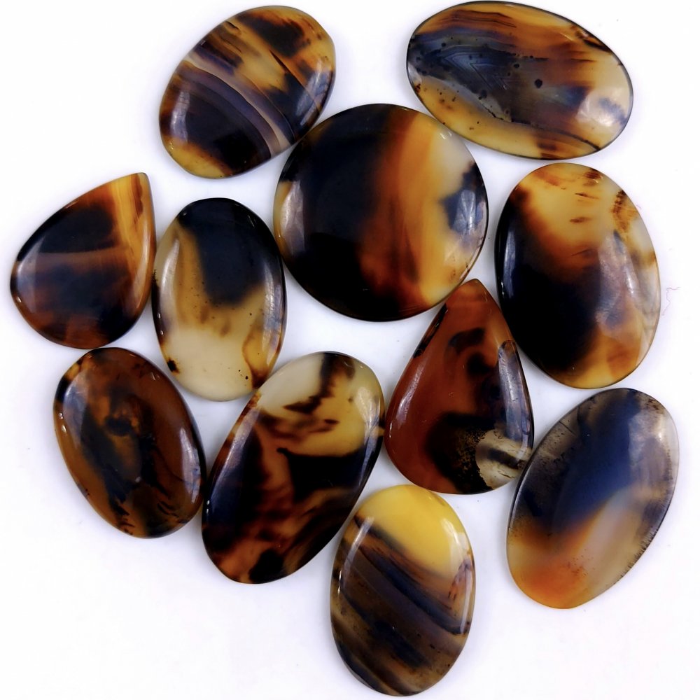 11Pcs 334Cts Natural Montana Agate Cabochon Lot Brown Flat Back Gemstone Crystal Wholesale Loose gemstone For Jewelry Making 37x21 28x18mm