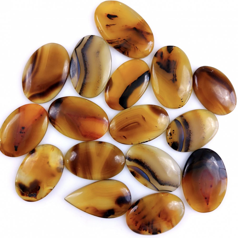 16Pcs 485Cts Natural Montana Agate Cabochon Lot Brown Flat Back Gemstone Crystal Wholesale Loose gemstone For Jewelry Making 38x24 19x19mm