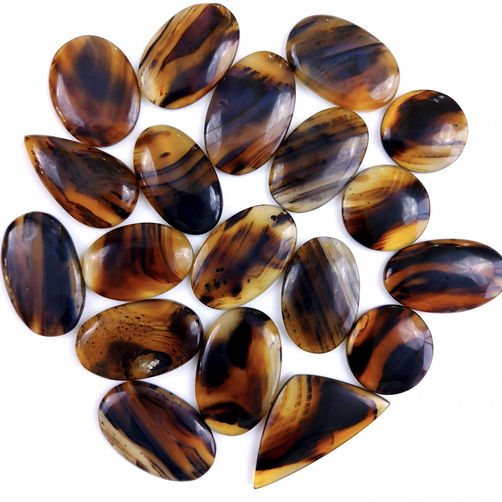 19Pcs 556Cts Natural Montana Agate Cabochon Lot Brown Flat Back Gemstone Crystal Wholesale Loose gemstone For Jewelry Making 37x22 20x20mm