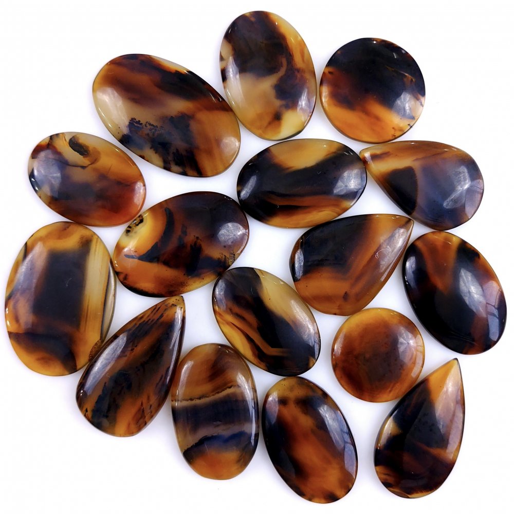 16Pcs 471Cts Natural Montana Agate Cabochon Lot Brown Flat Back Gemstone Crystal Wholesale Loose gemstone For Jewelry Making 30x30 18x18mm