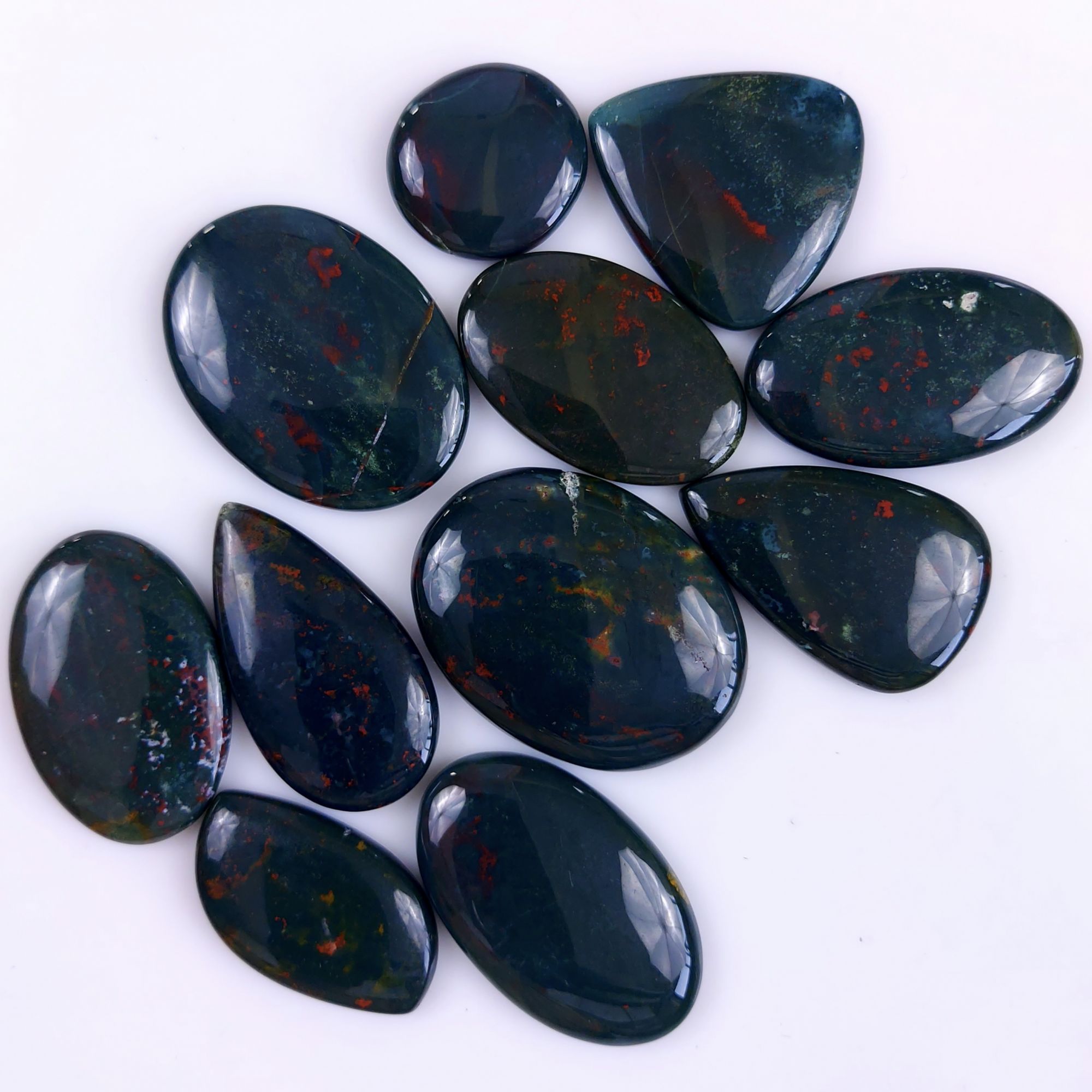 11Pcs 472Cts  Natural Green Blood Stone Loose Cabochon Gemstone Lot For Jewelry Making Gift For Her 40x30 23x23 mm#901