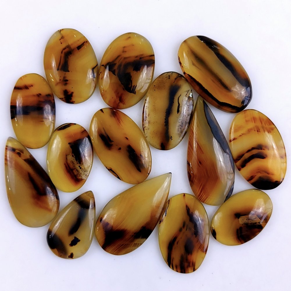 14Pcs 276Cts Natural Montana Agate Cabochon Lot Brown Flat Back Gemstone Crystal Wholesale Loose gemstone For Jewelry Making 30x17 15x15mm