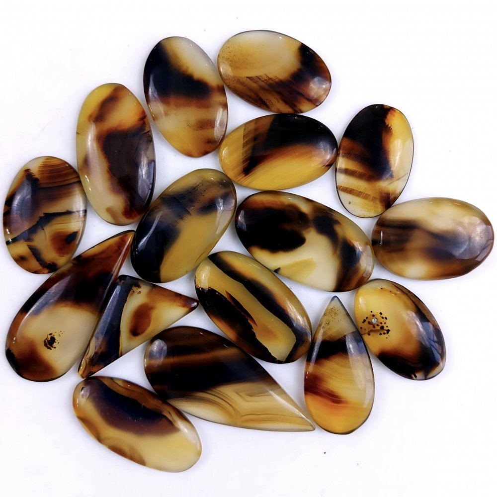 16Pcs 353Cts Natural Montana Agate Cabochon Lot Brown Flat Back Gemstone Crystal Wholesale Loose gemstone For Jewelry Making 40x15 13x13mm