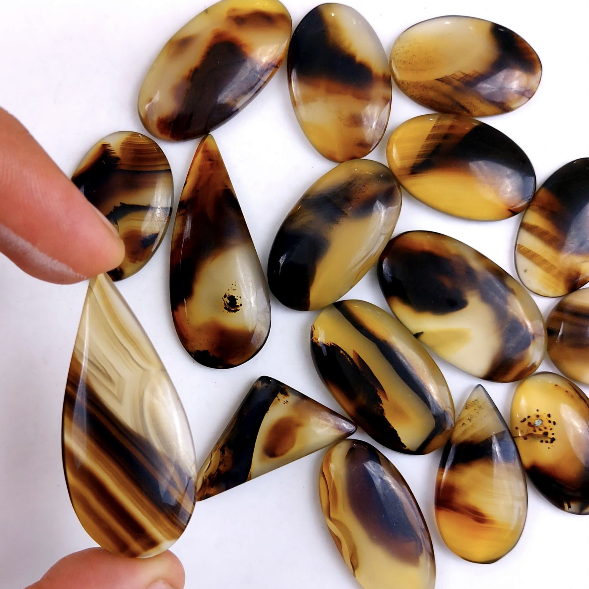 17Pcs 331Cts Natural Montana Agate Cabochon Lot Brown Flat Back Gemstone Crystal Wholesale Loose gemstone For Jewelry Making 40x15 13x13mm