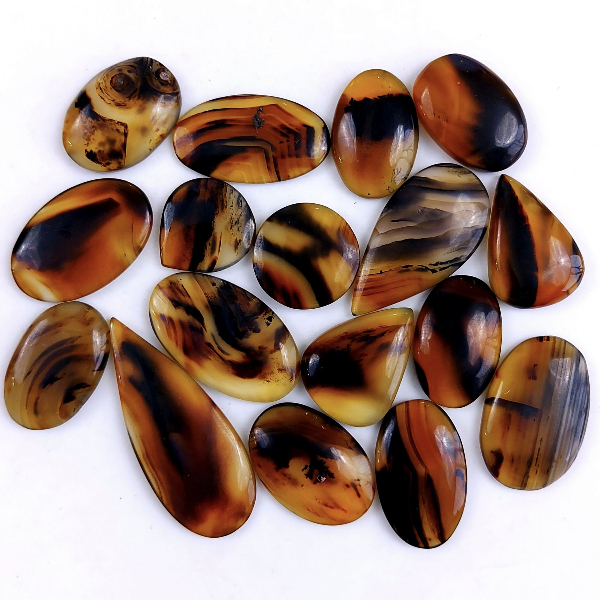 23Pcs 405Cts Natural Montana Agate Cabochon Lot Brown Flat Back Gemstone Crystal Wholesale Loose gemstone For Jewelry Making 38x14 14x14mm
