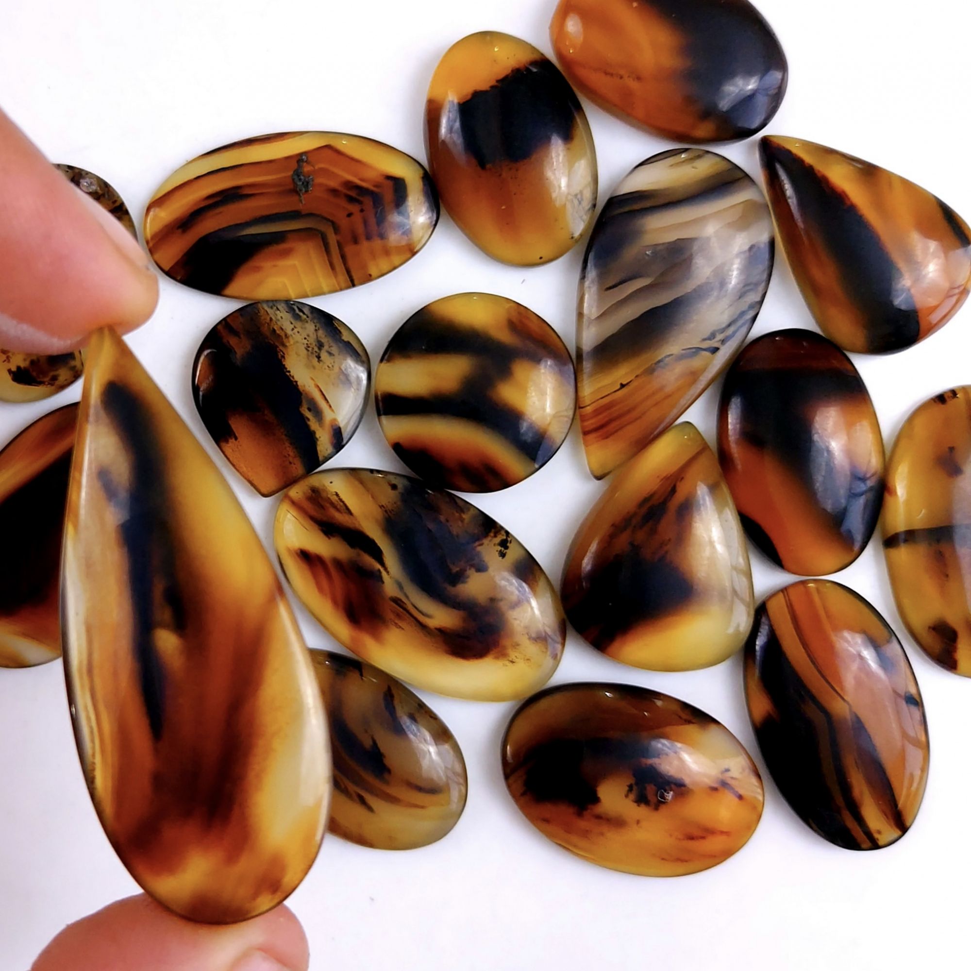 23Pcs 405Cts Natural Montana Agate Cabochon Lot Brown Flat Back Gemstone Crystal Wholesale Loose gemstone For Jewelry Making 38x14 14x14mm