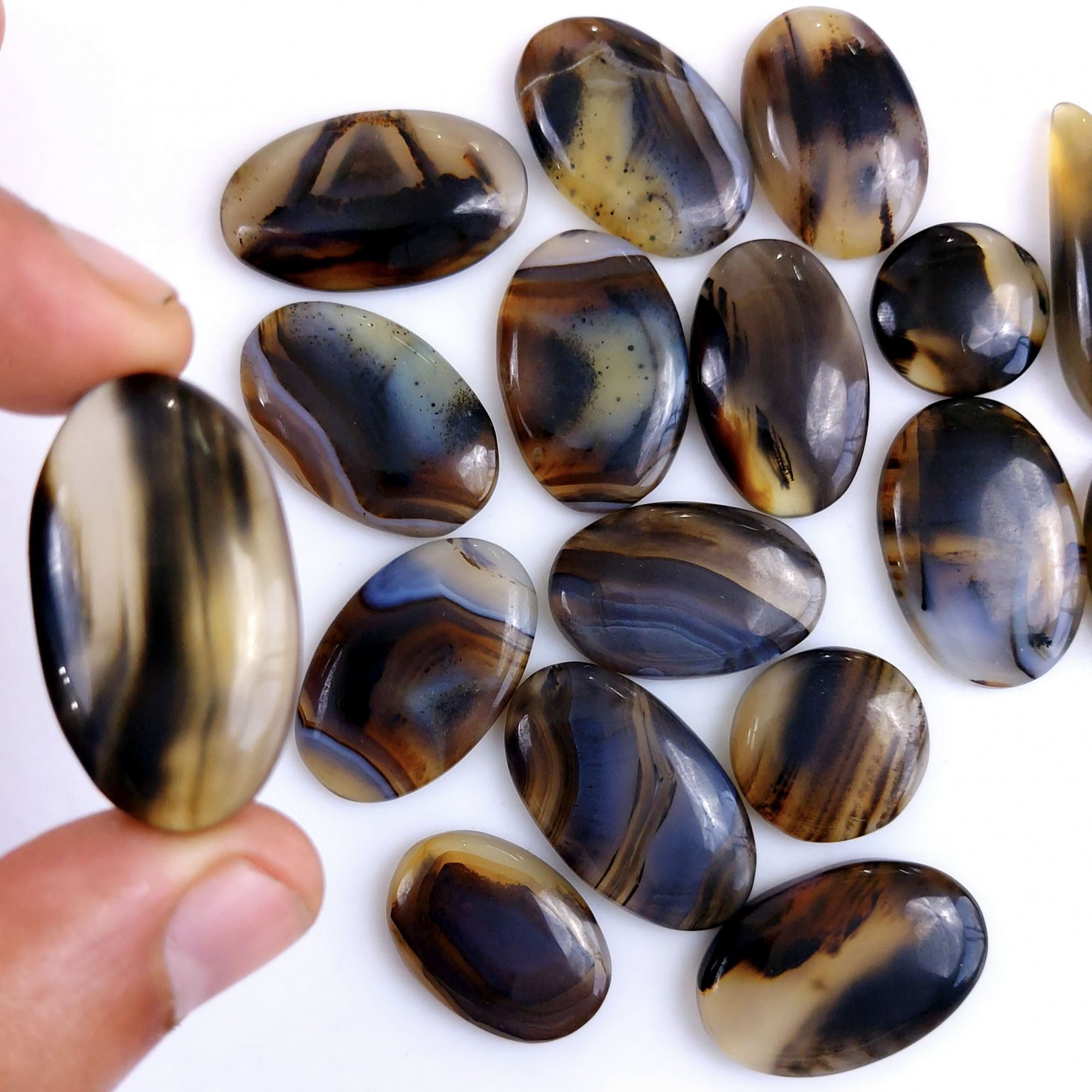 20Pcs 433Cts Natural Montana Agate Cabochon Lot Brown Flat Back Gemstone Crystal Wholesale Loose gemstone For Jewelry Making 30x14 15x15mm