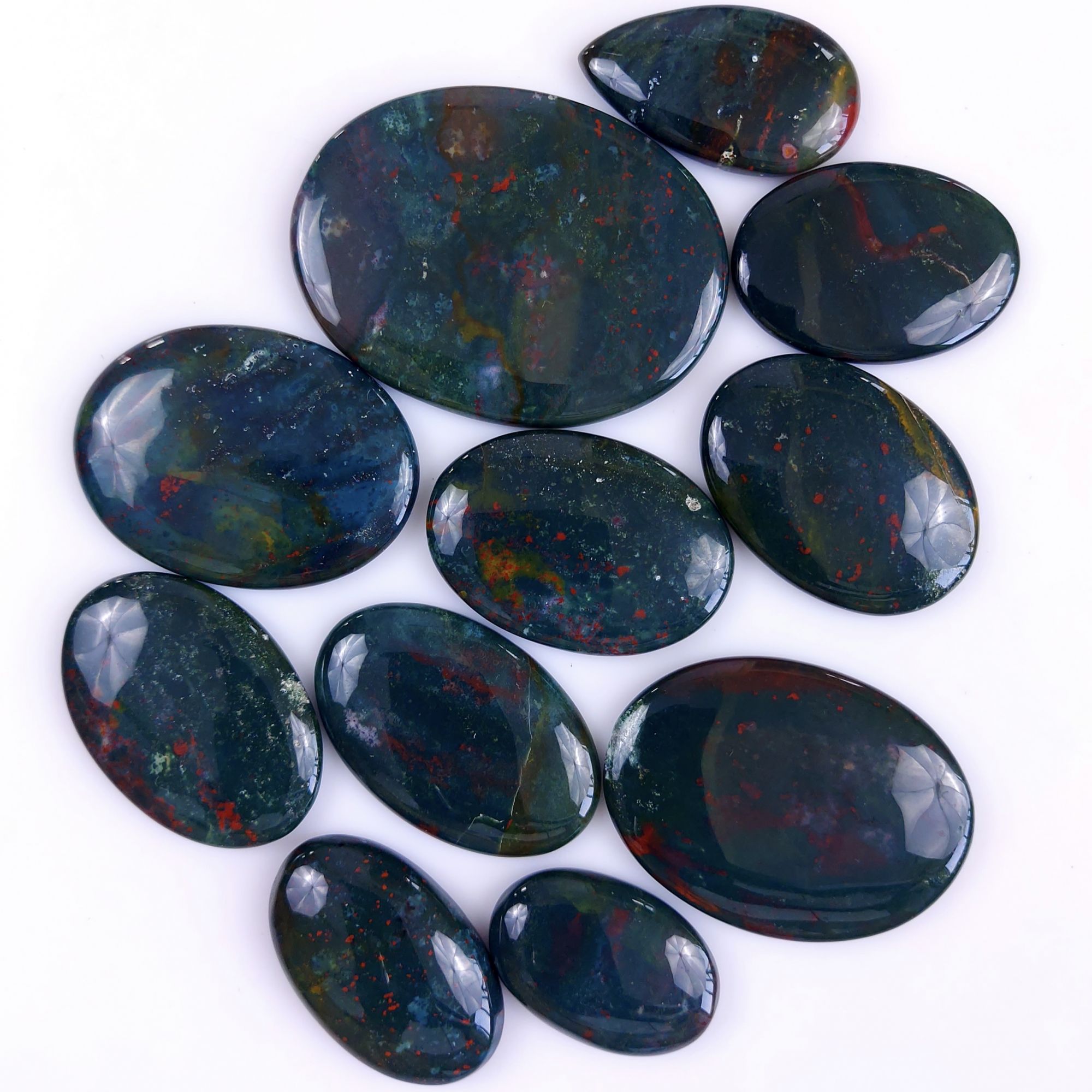 11Pcs 531Cts  Natural Green Blood Stone Loose Cabochon Gemstone Lot For Jewelry Making Gift For Her 65x40 28x18mm#903