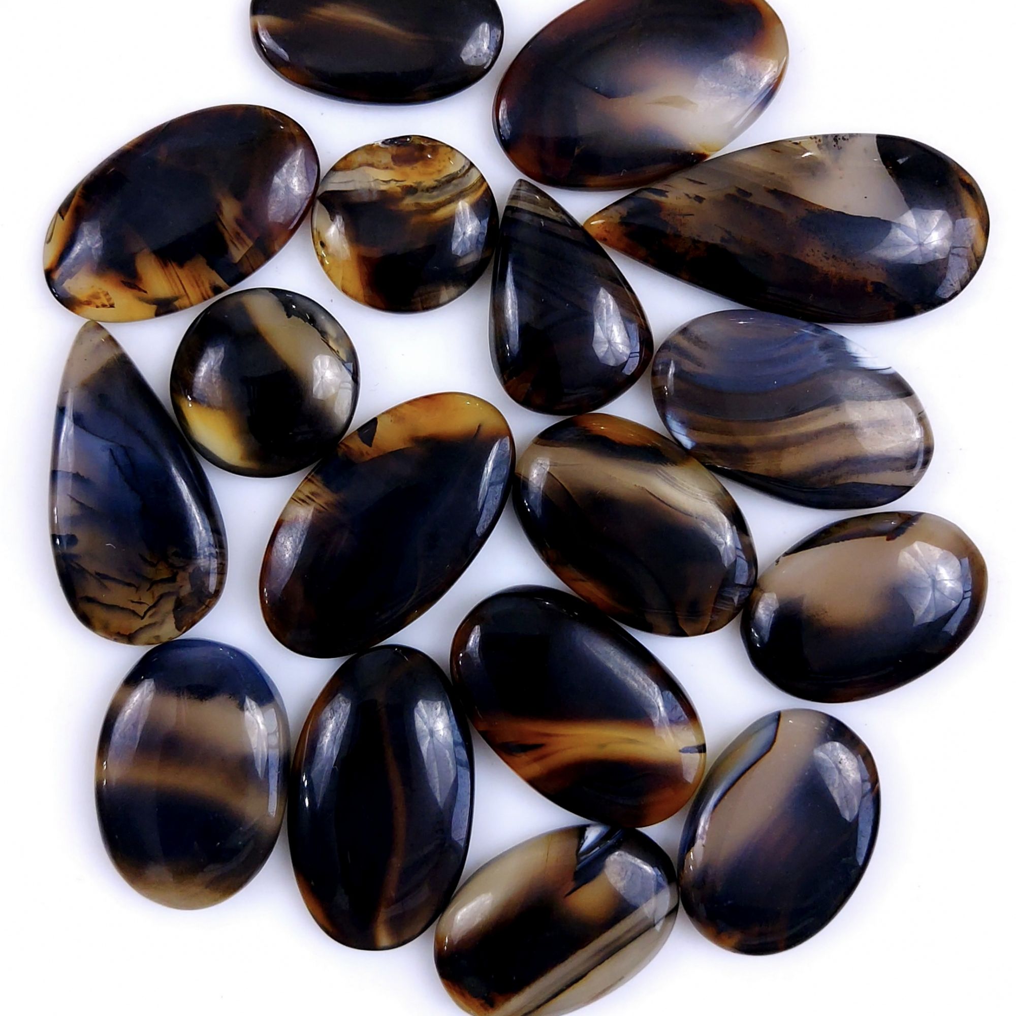 21Pcs 272Cts Natural Montana Agate Cabochon Lot Brown Flat Back Gemstone Crystal Wholesale Loose gemstone For Jewelry Making 32x13 20x14mm