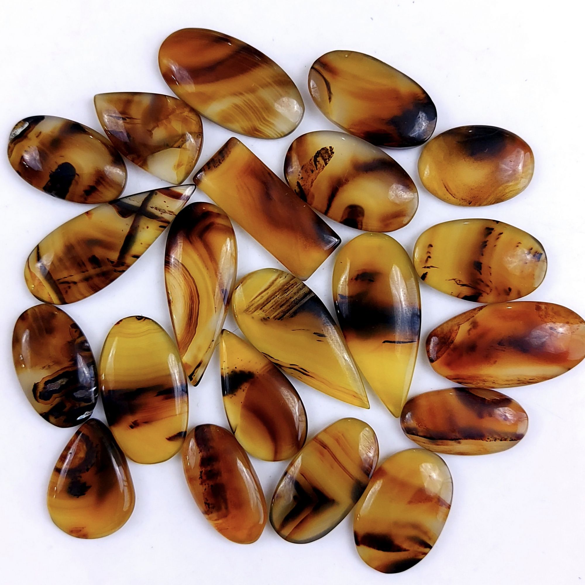 25Pcs 326Cts Natural Montana Agate Cabochon Lot Brown Flat Back Gemstone Crystal Wholesale Loose gemstone For Jewelry Making 30x13 14x10mm