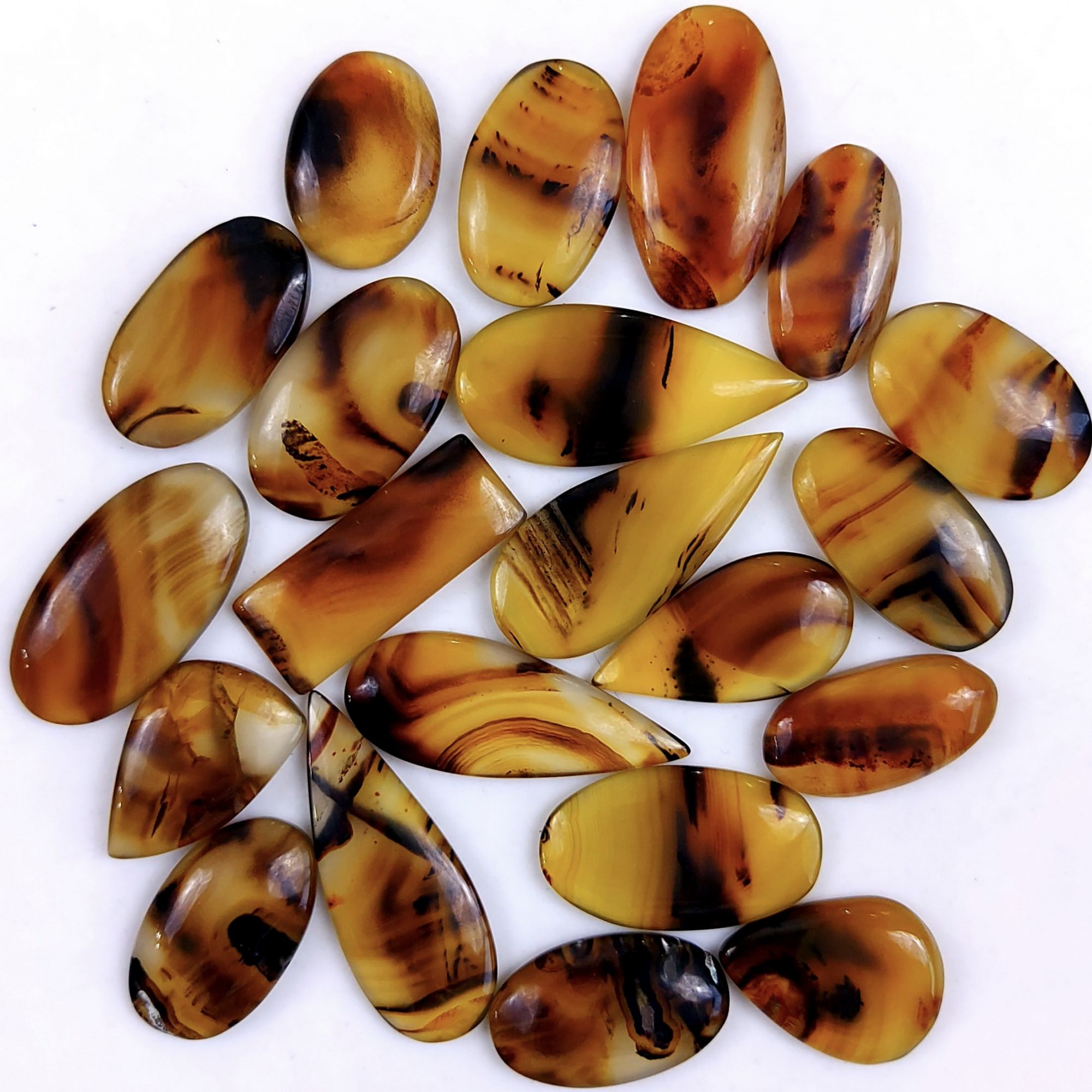 25Pcs 326Cts Natural Montana Agate Cabochon Lot Brown Flat Back Gemstone Crystal Wholesale Loose gemstone For Jewelry Making 30x13 14x10mm
