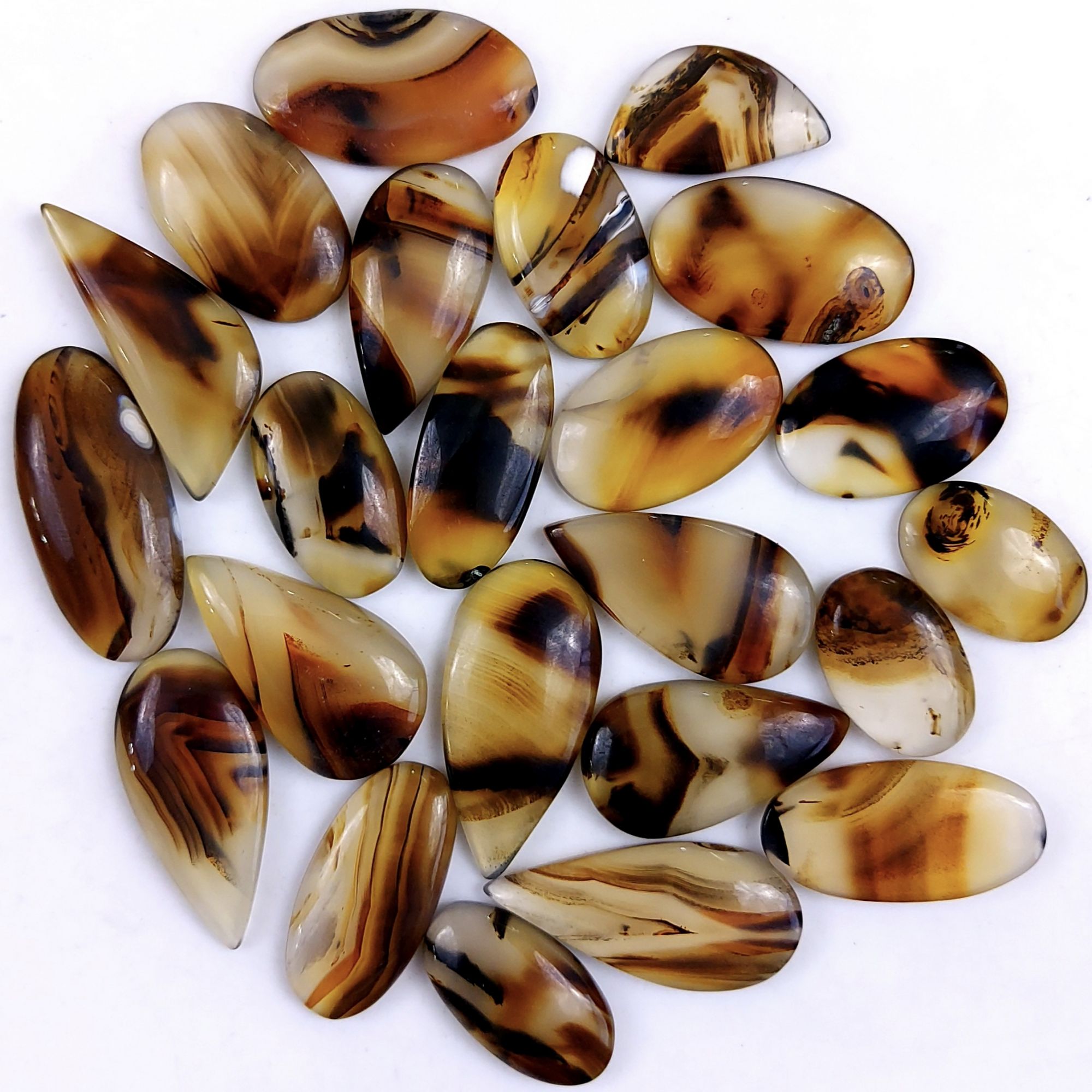 26Pcs 326Cts Natural Montana Agate Cabochon Lot Brown Flat Back Gemstone Crystal Wholesale Loose gemstone For Jewelry Making 35x13 14x14mm