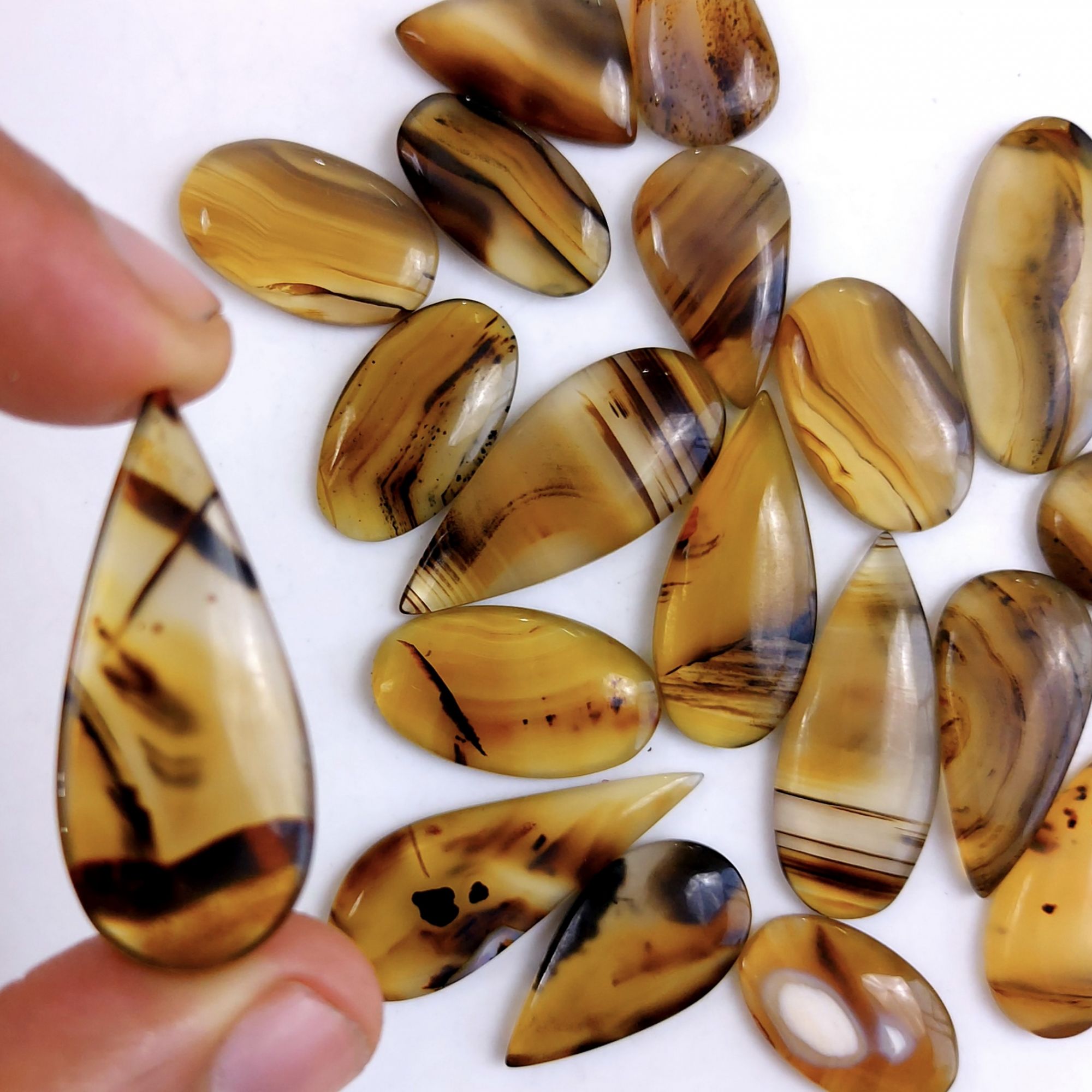 22Pcs 288Cts Natural Montana Agate Cabochon Lot Brown Flat Back Gemstone Crystal Wholesale Loose gemstone For Jewelry Making 25x13 15x11mm