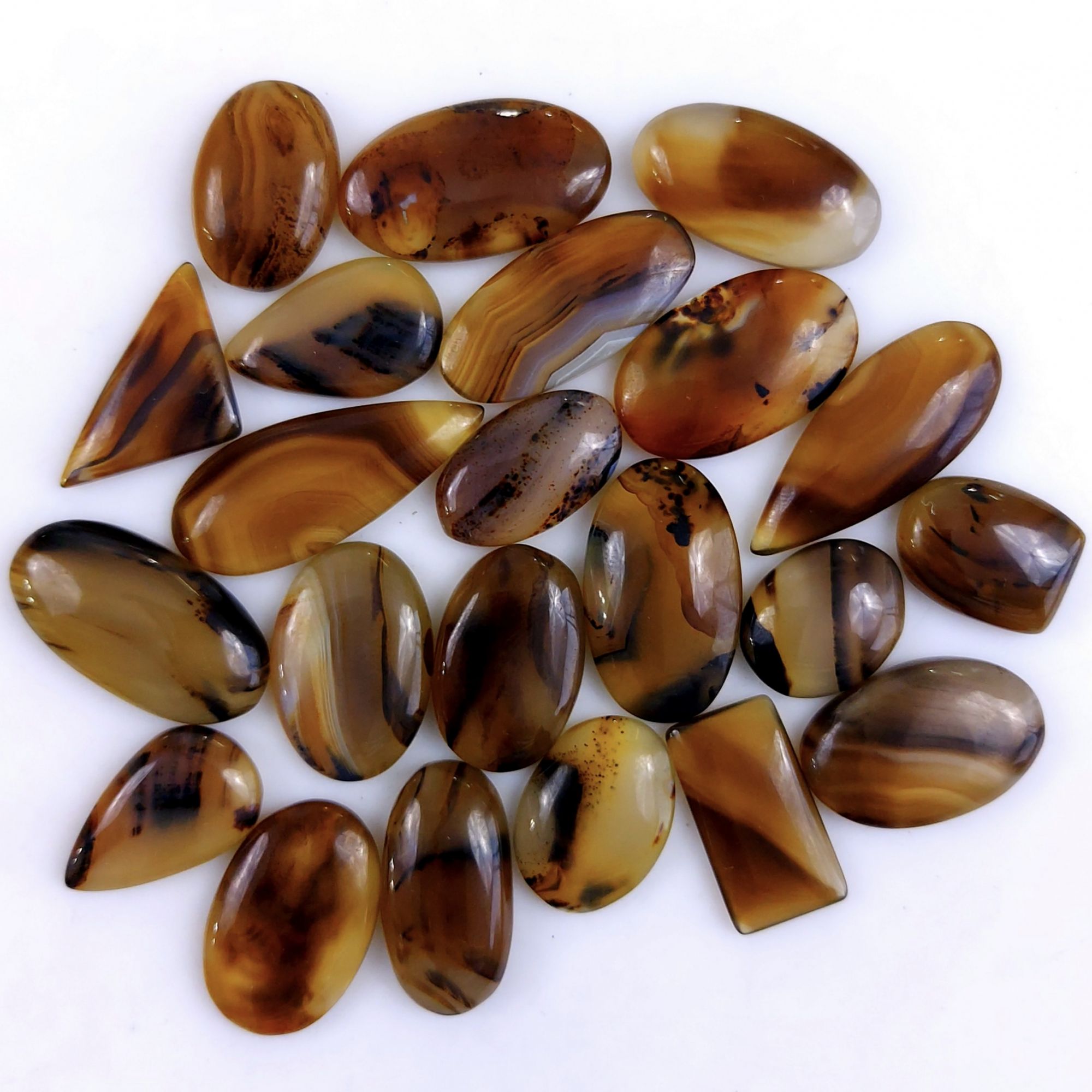 26Pcs 367Cts Natural Montana Agate Cabochon Lot Brown Flat Back Gemstone Crystal Wholesale Loose gemstone For Jewelry Making 33x13 12x12mm