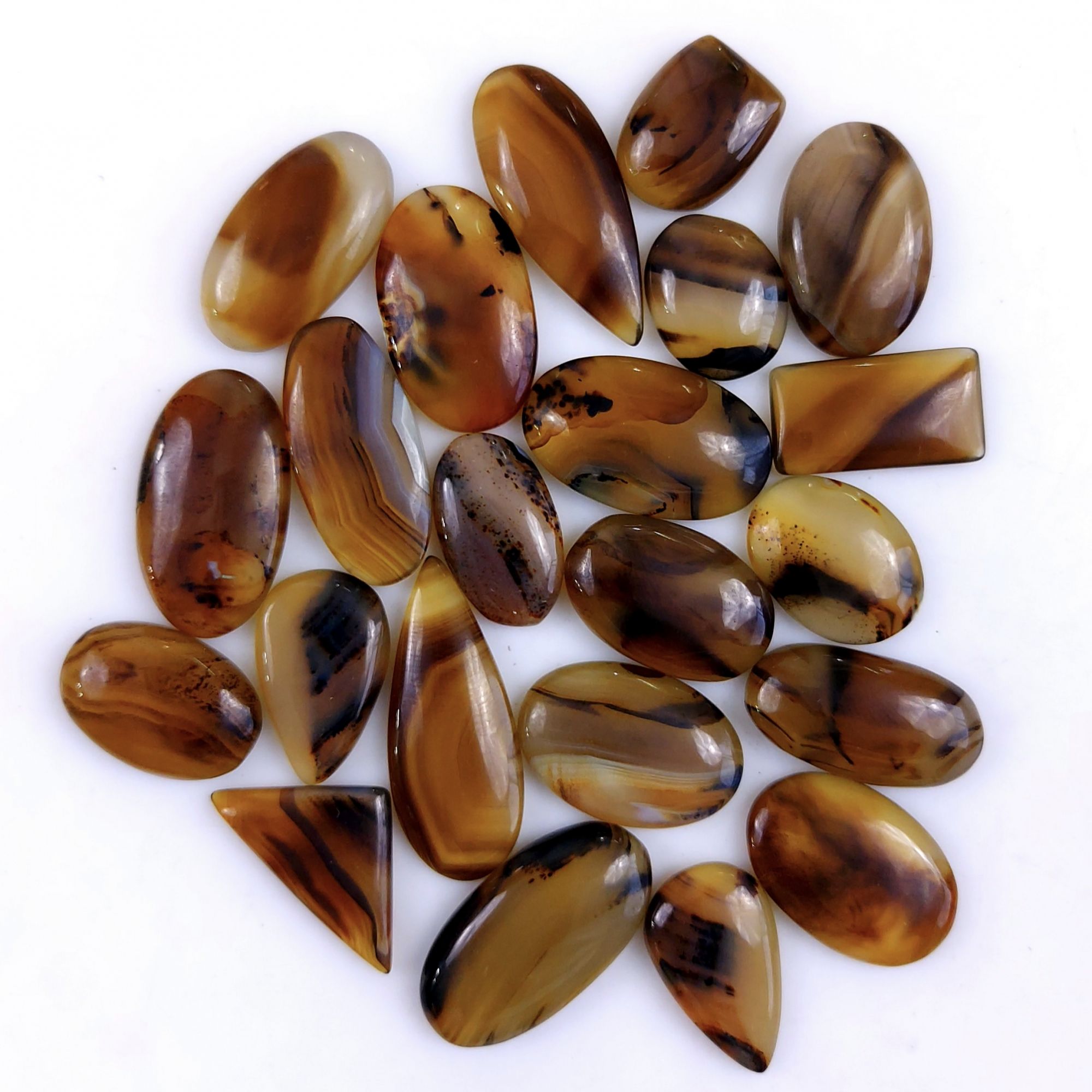 26Pcs 367Cts Natural Montana Agate Cabochon Lot Brown Flat Back Gemstone Crystal Wholesale Loose gemstone For Jewelry Making 33x13 12x12mm