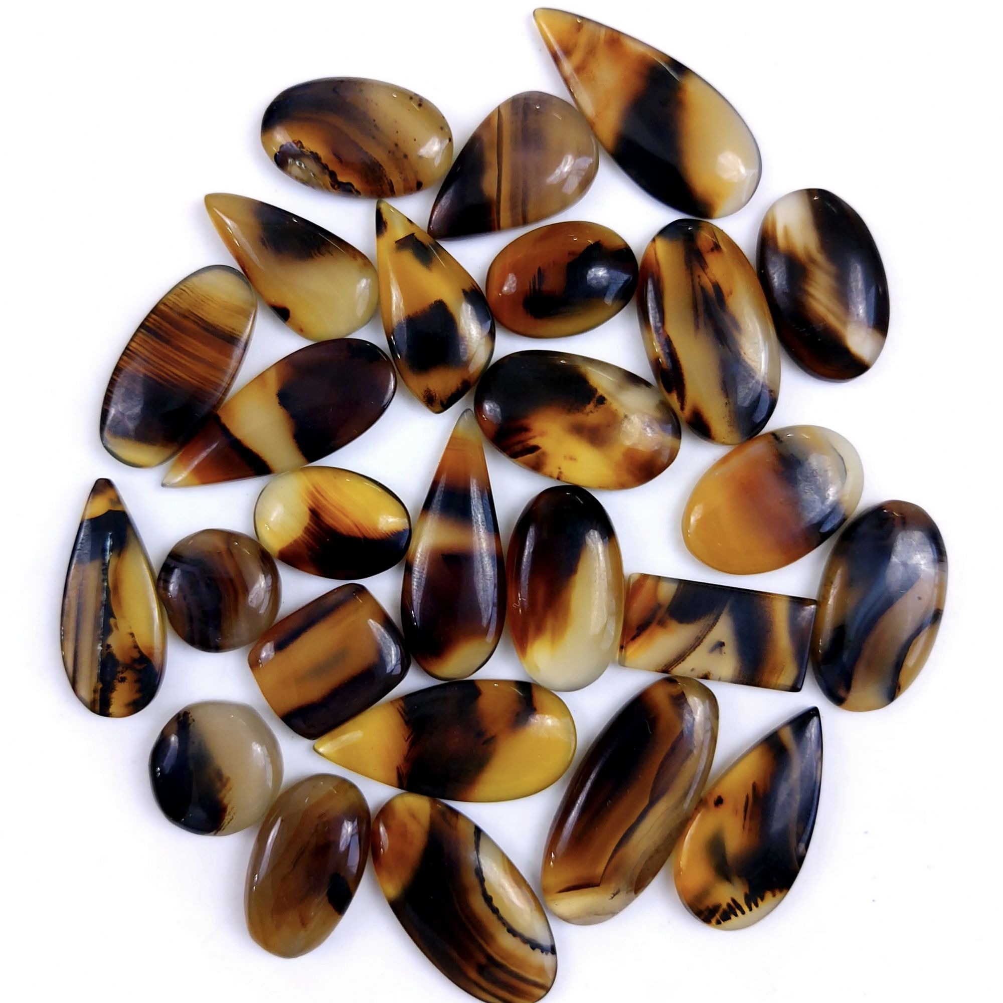 17Pcs 273Cts Natural Montana Agate Cabochon Lot Brown Flat Back Gemstone Crystal Wholesale Loose gemstone For Jewelry Making 26x10 22x11mm