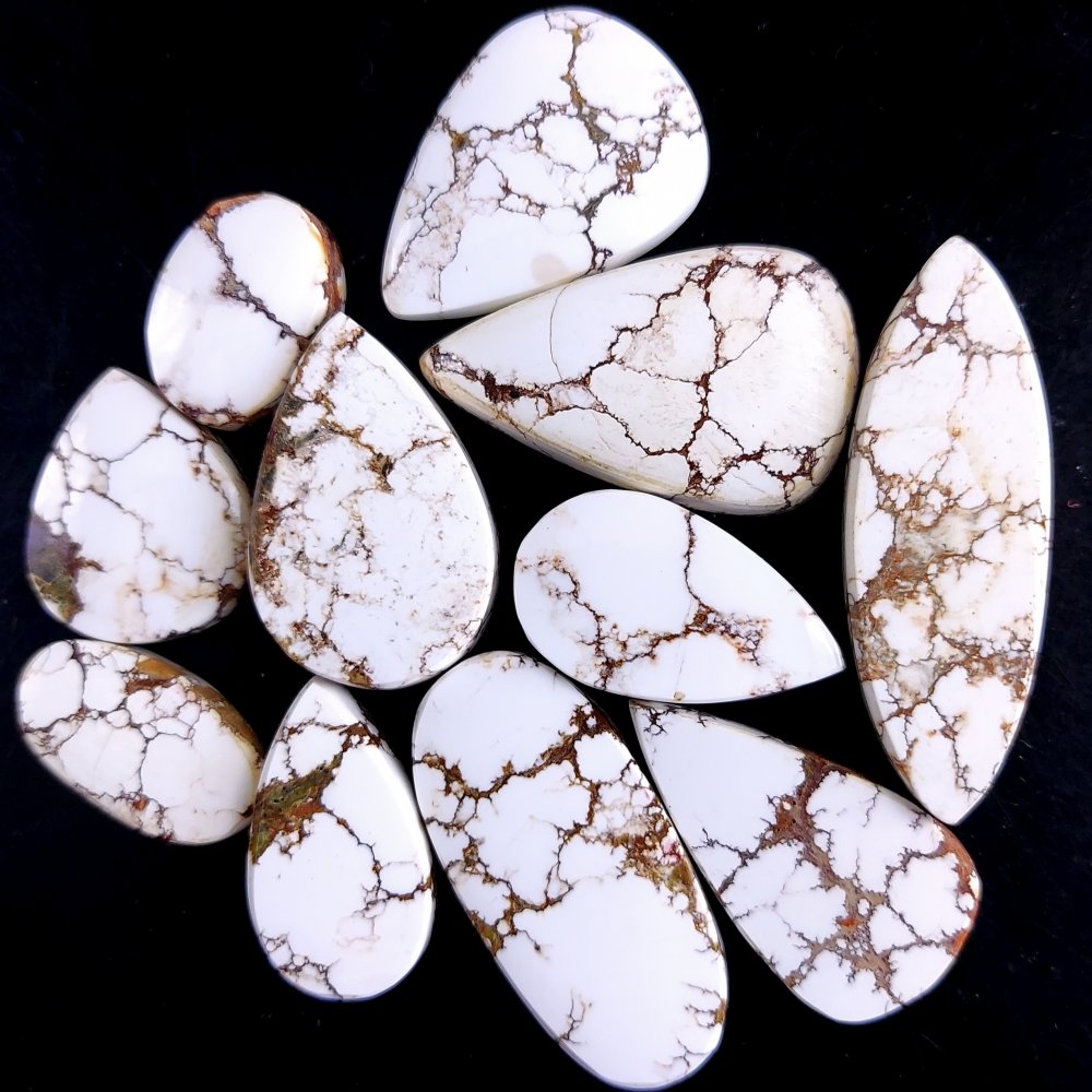 11Pcs 241Cts Natural Wild Horse Magnesite Turquoise Cabochon Polished Loose Gemstone Both Side Flat Back Multi Jewelry Making Crystal 39x12 16x10mm