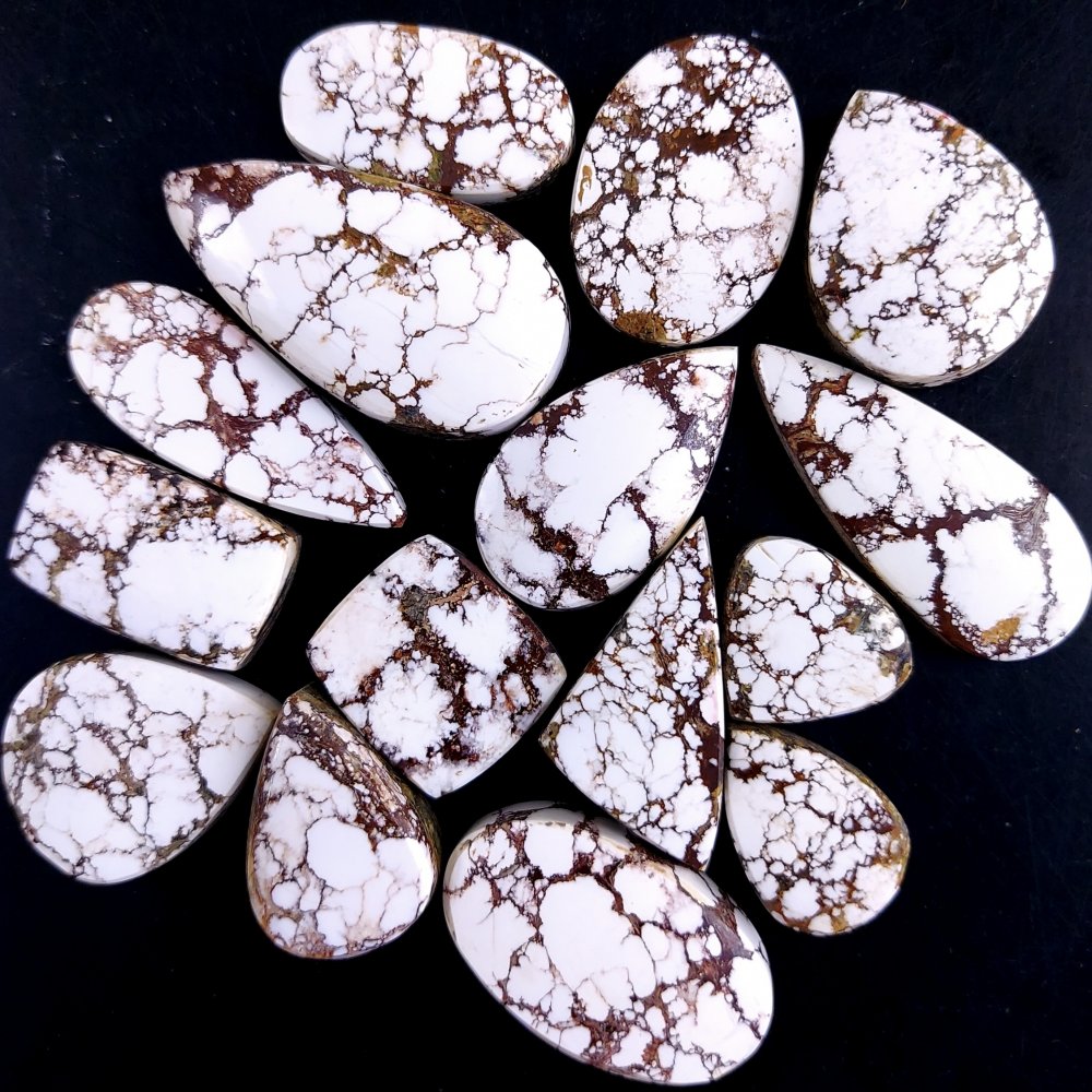 15Pcs 301Cts Natural Wild Horse Magnesite Turquoise Cabochon Polished Loose Gemstone Both Side Flat Back Multi Jewelry Making Crystal 34x16 13x15mm