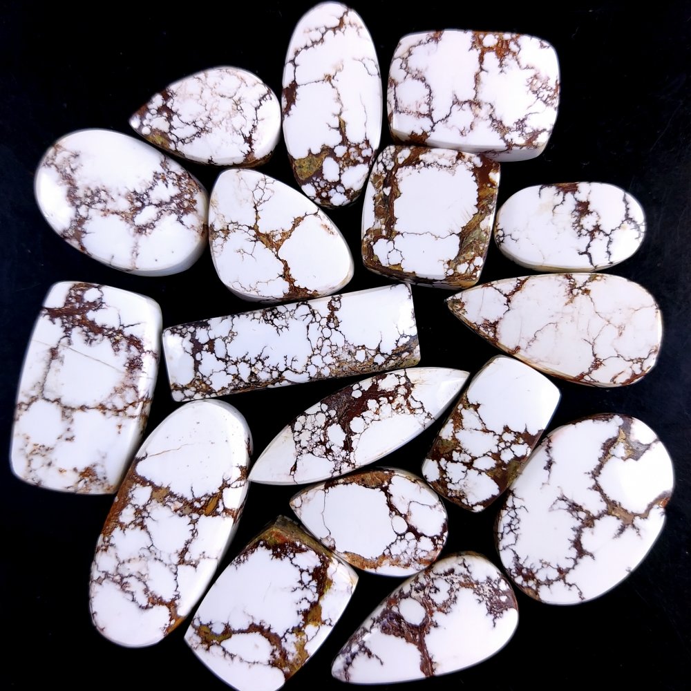 17Pcs 351Cts Natural Wild Horse Magnesite Turquoise Cabochon Polished Loose Gemstone Both Side Flat Back Multi Jewelry Making Crystal 33x14 18x12mm