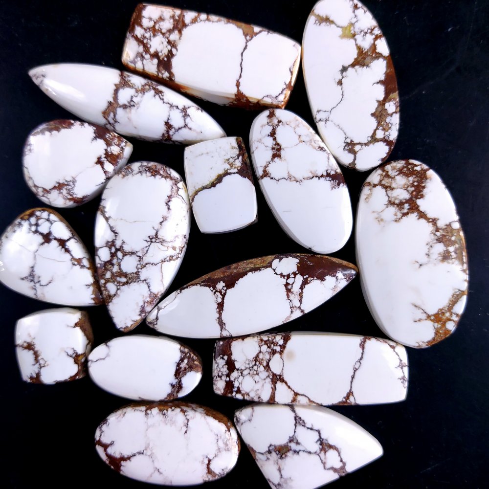 15Pcs 362Cts Natural Wild Horse Magnesite Turquoise Cabochon Polished Loose Gemstone Both Side Flat Back Multi Jewelry Making Crystal 32x17 12x12mm