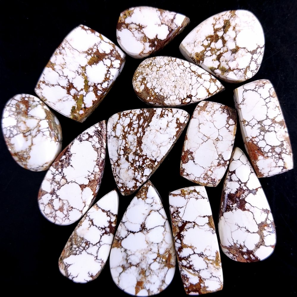 13Pcs 234Cts Natural Wild Horse Magnesite Turquoise Cabochon Polished Loose Gemstone Both Side Flat Back Multi Jewelry Making Crystal 28x12 17x11mm