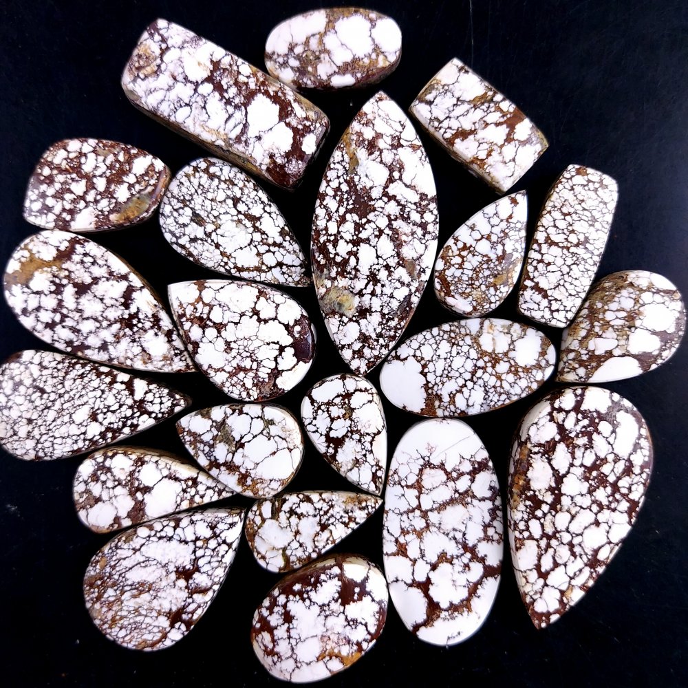 21Pcs 400Cts Natural Wild Horse Magnesite Turquoise Cabochon Polished Loose Gemstone Both Side Flat Back Multi Jewelry Making Crystal 33x17 17x10mm