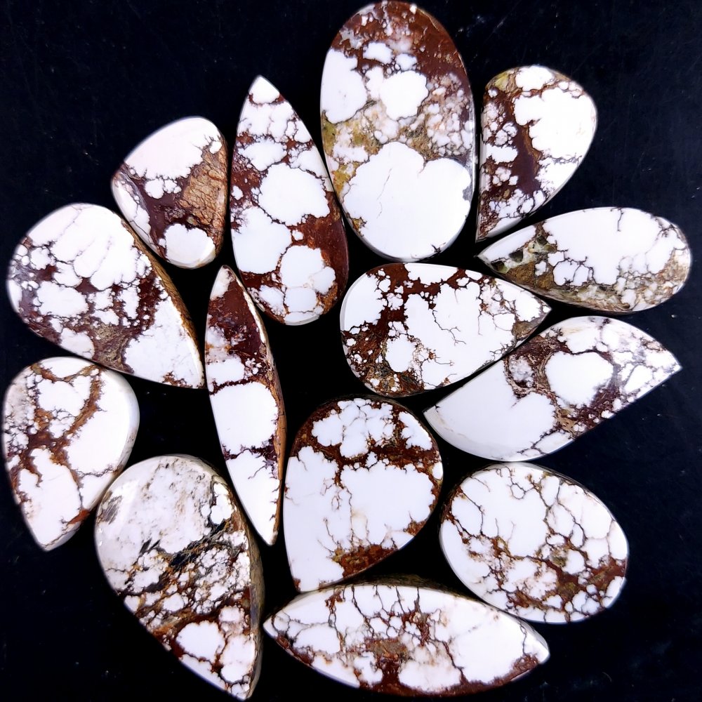 14Pcs 299Cts Natural Wild Horse Magnesite Turquoise Cabochon Polished Loose Gemstone Both Side Flat Back Multi Jewelry Making Crystal 30x16 16x13mm