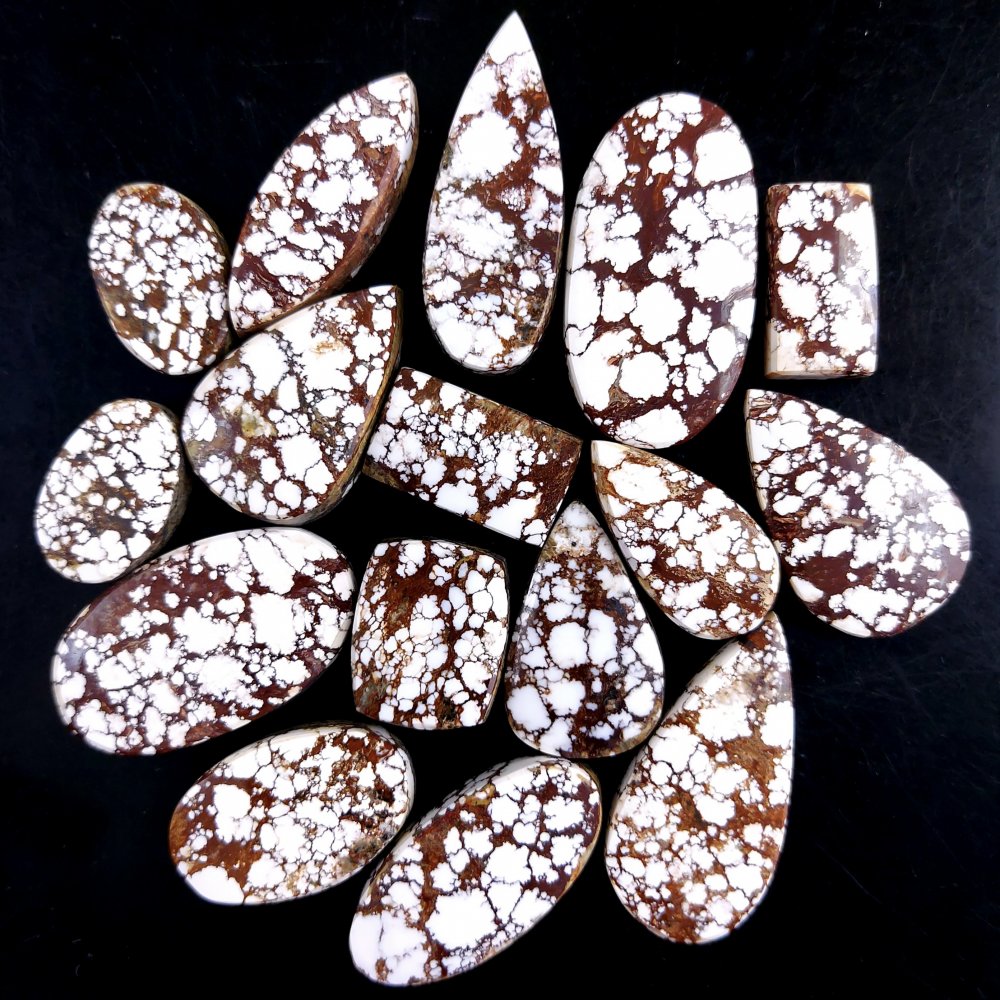 16Pcs 284Cts Natural Wild Horse Magnesite Turquoise Cabochon Polished Loose Gemstone Both Side Flat Back Multi Jewelry Making Crystal 30x15 18x10mm
