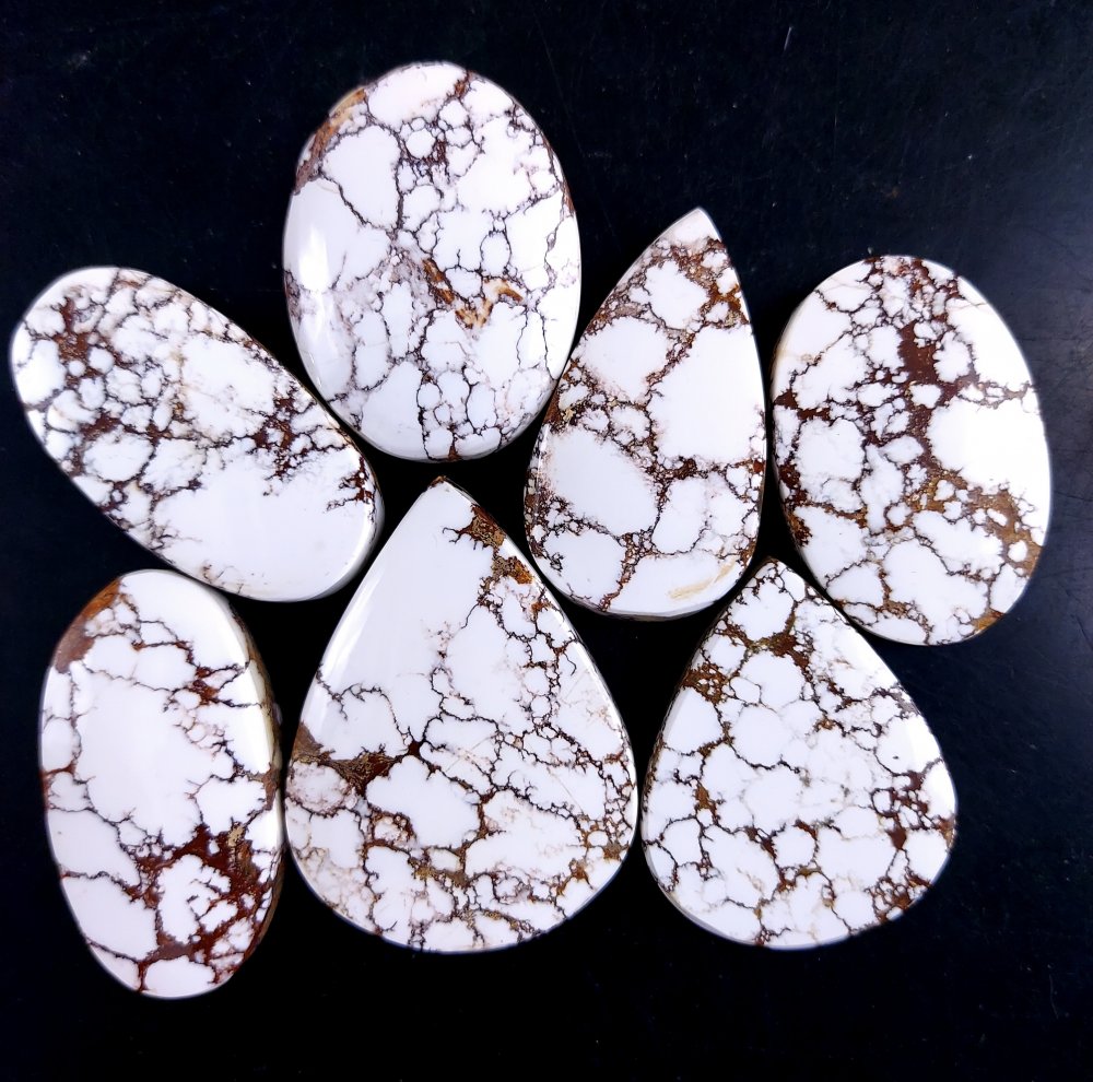7Pcs 456Cts Natural Wild Horse Magnesite Turquoise Cabochon Polished Loose Gemstone Both Side Flat Back Multi Jewelry Making Crystal 42x30 36x20mm