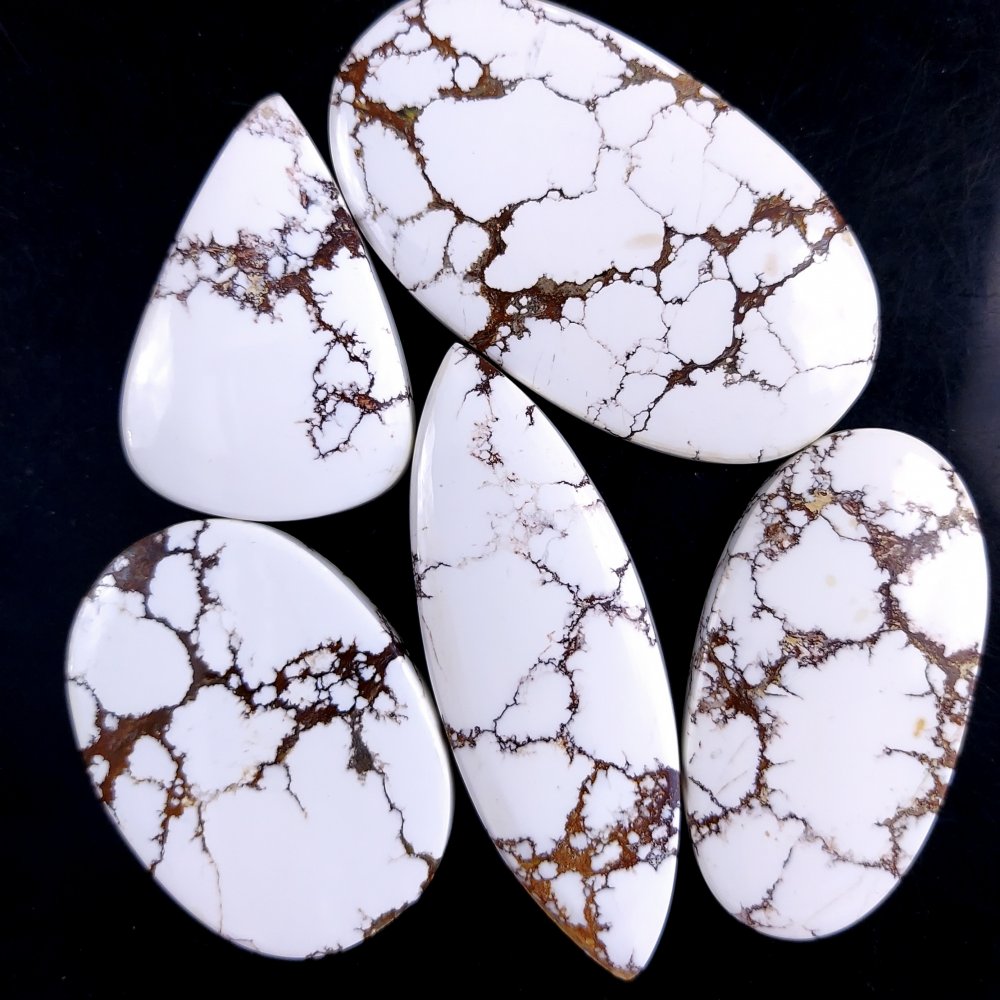 5Pcs 405Cts Natural Wild Horse Magnesite Turquoise Cabochon Polished Loose Gemstone Both Side Flat Back Multi Jewelry Making Crystal 56x31 38x22mm
