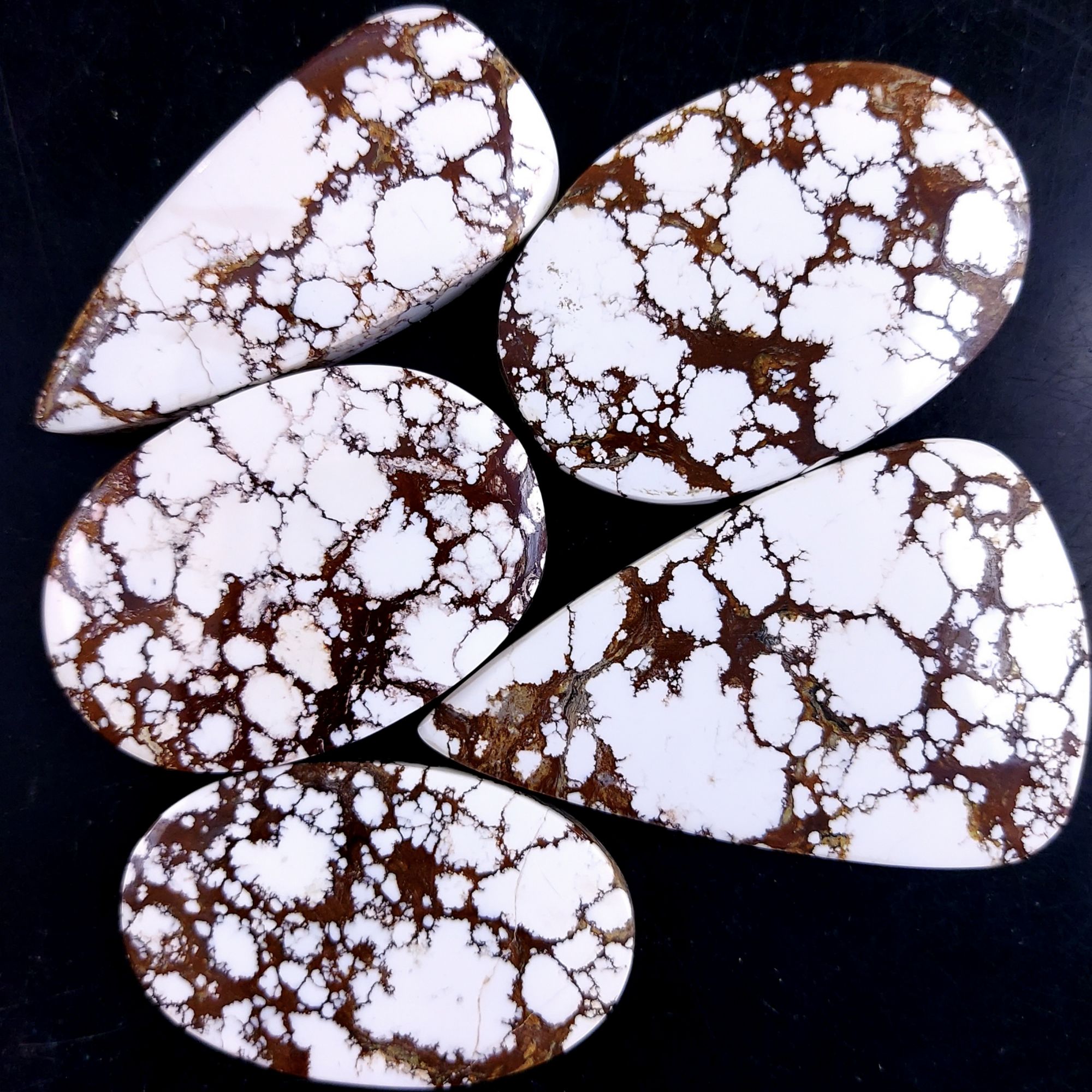 5Pcs 400Cts Natural Wild Horse Magnesite Turquoise Cabochon Polished Loose Gemstone Both Side Flat Back Multi Jewelry Making Crystal 56x35 43x25mm