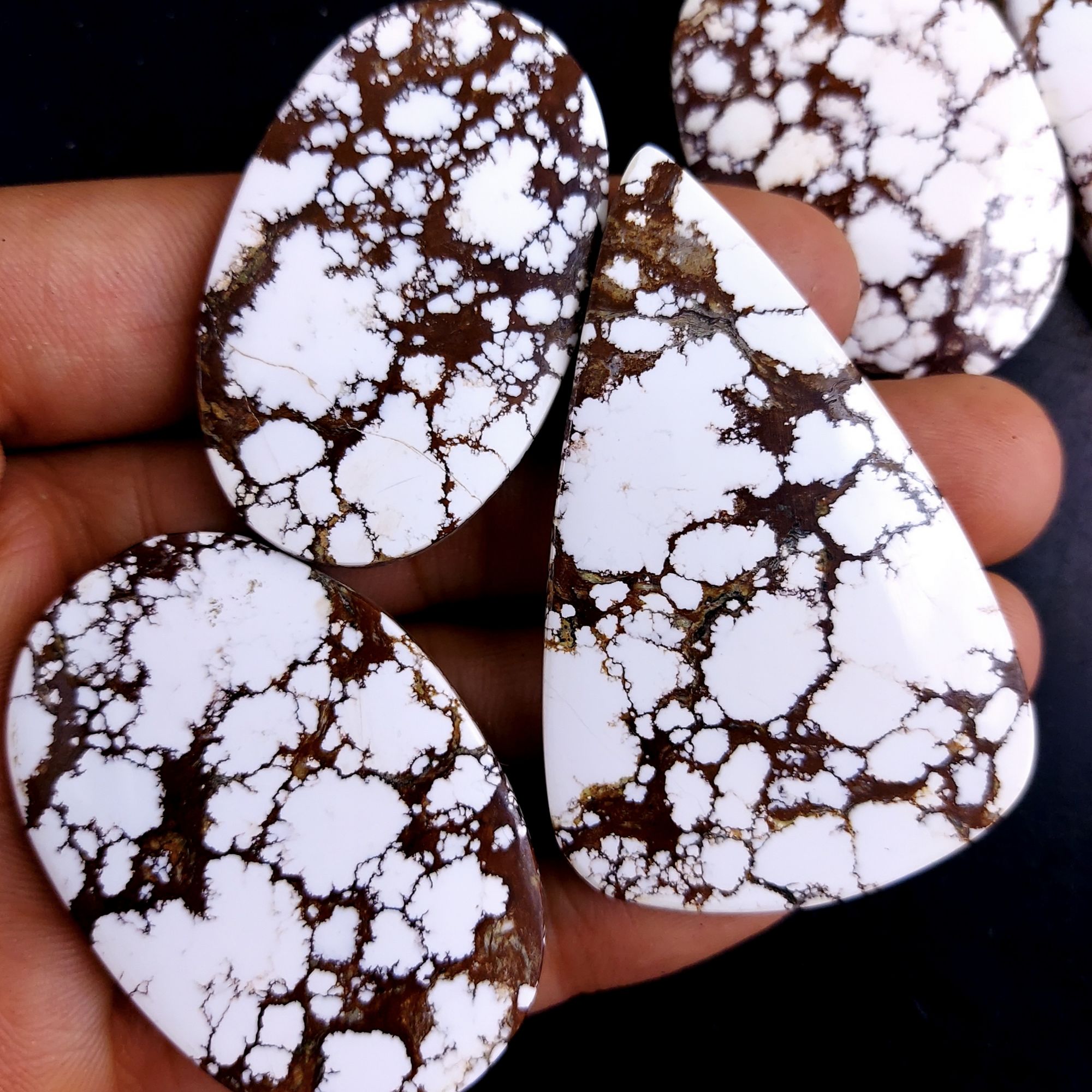 5Pcs 400Cts Natural Wild Horse Magnesite Turquoise Cabochon Polished Loose Gemstone Both Side Flat Back Multi Jewelry Making Crystal 56x35 43x25mm