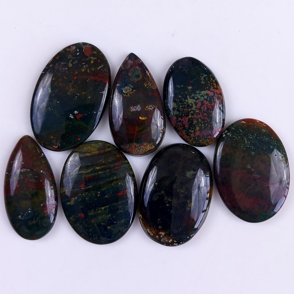 7Pcs 301Cts  Natural Green Blood Stone Loose Cabochon Gemstone Lot For Jewelry Making Gift For Her 40x26 32x20 mm#910