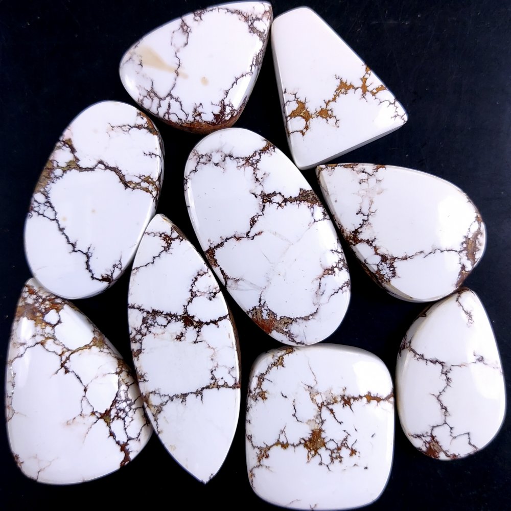 9Pcs 382Cts Natural Wild Horse Magnesite Turquoise Cabochon Polished Loose Gemstone Both Side Flat Back Multi Jewelry Making Crystal 45x16 24x18mm