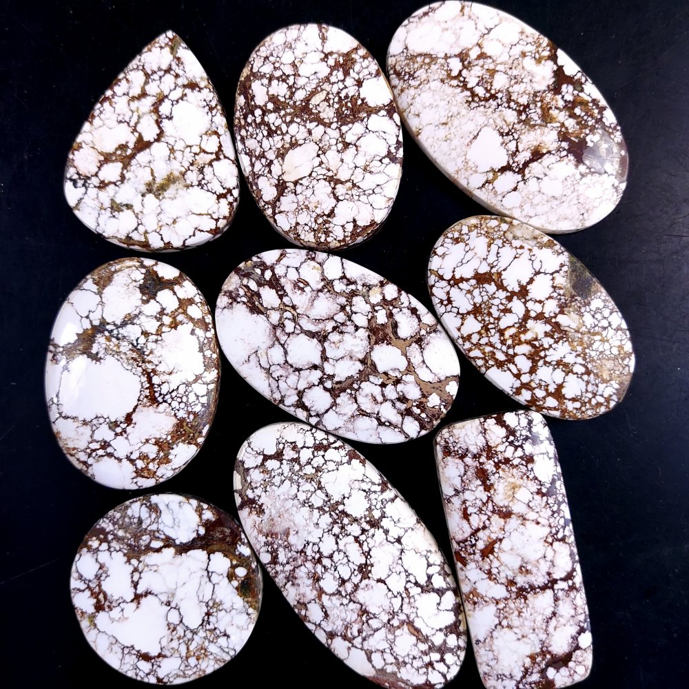 9Pcs 350Cts Natural Wild Horse Magnesite Turquoise Cabochon Polished Loose Gemstone Both Side Flat Back Multi Jewelry Making Crystal 43X22 26X26mm