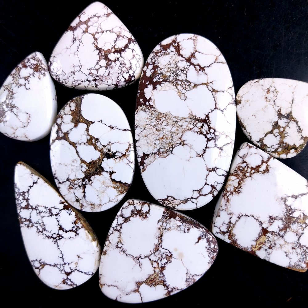8Pcs 399Cts Natural Wild Horse Magnesite Turquoise Cabochon Polished Loose Gemstone Both Side Flat Back Multi Jewelry Making Crystal 53X29 26X16mm