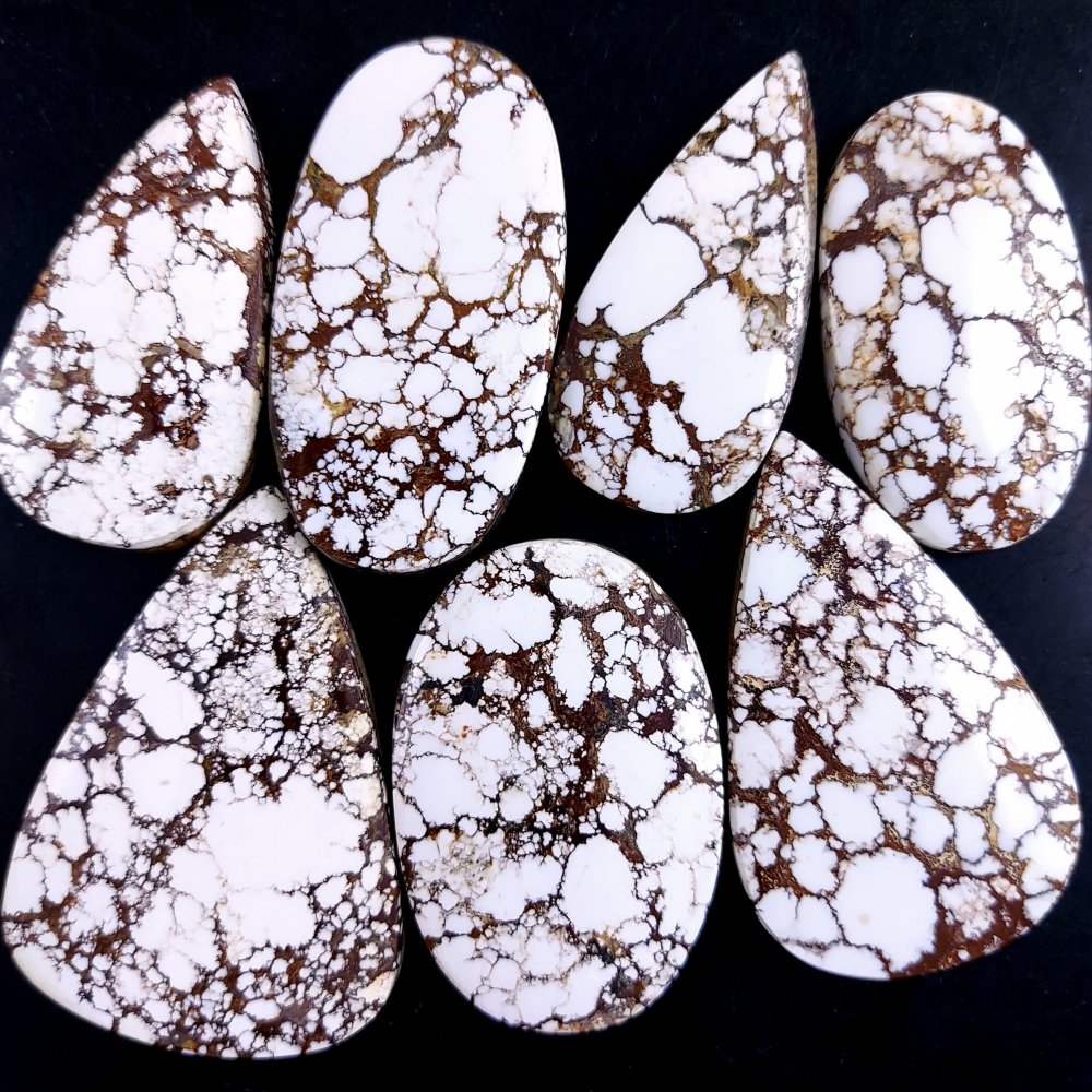 7Pcs 413Cts Natural Wild Horse Magnesite Turquoise Cabochon Polished Loose Gemstone Both Side Flat Back Multi Jewelry Making Crystal 48X33 38X20mm