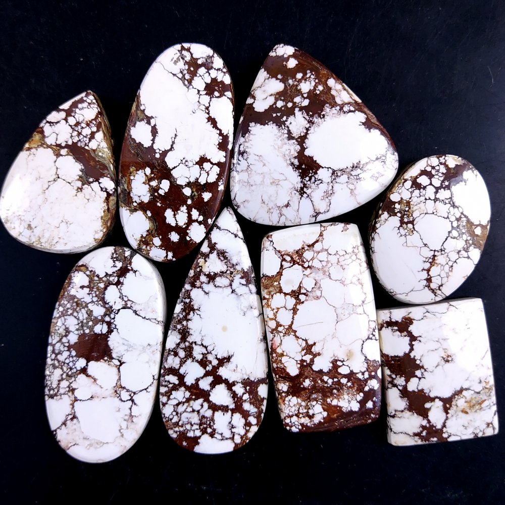 8Pcs 335Cts Natural Wild Horse Magnesite Turquoise Cabochon Polished Loose Gemstone Both Side Flat Back Multi Jewelry Making Crystal 42x26 25x17mm