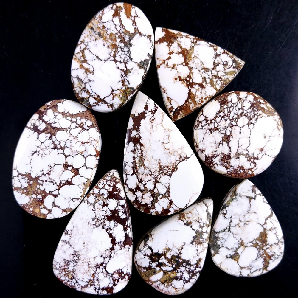 8Pcs 275Cts Natural Wild Horse Magnesite Turquoise Cabochon Polished Loose Gemstone Both Side Flat Back Multi Jewelry Making Crystal 34x20 23x23mm
