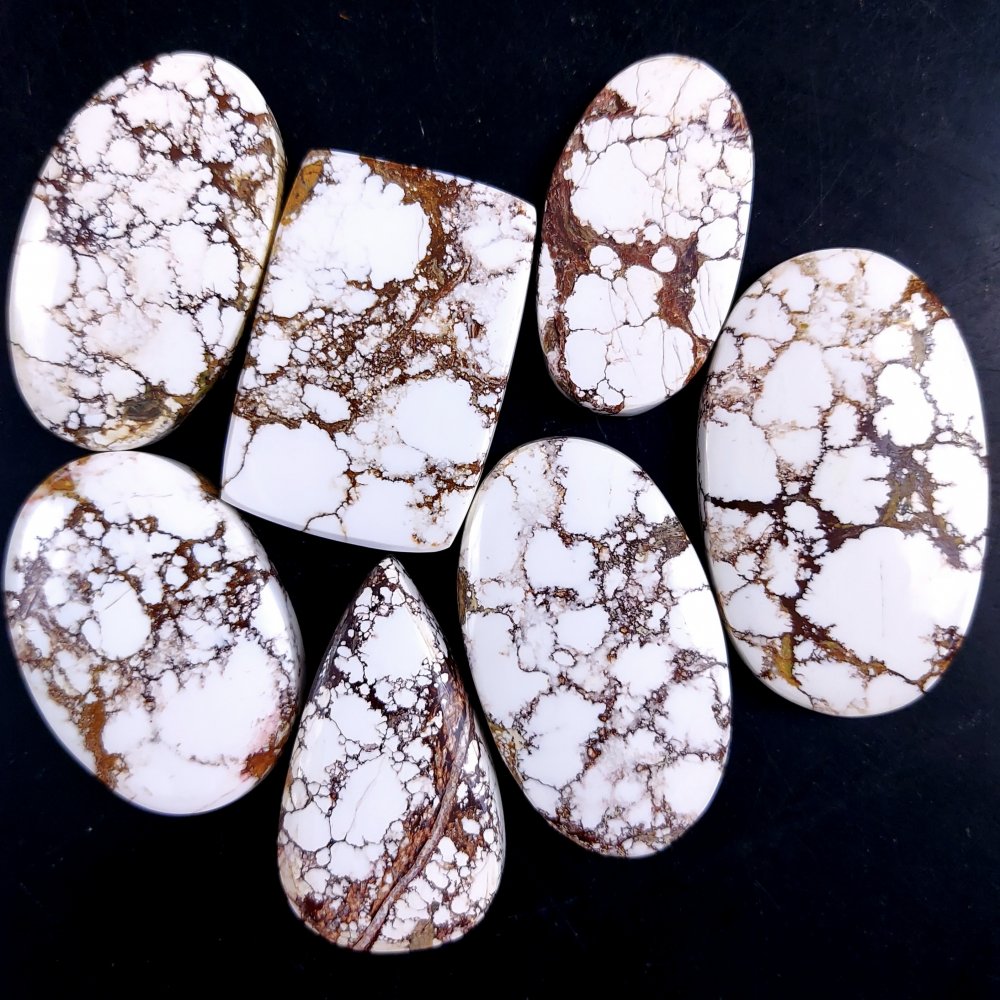 7Pcs 337Cts Natural Wild Horse Magnesite Turquoise Cabochon Polished Loose Gemstone Both Side Flat Back Multi Jewelry Making Crystal 42x24 33x17mm
