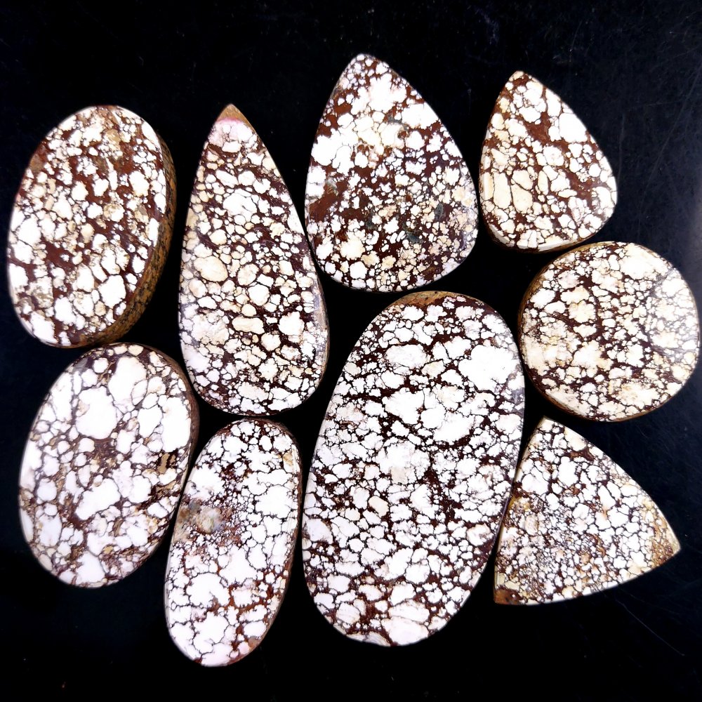 9Pcs 435Cts Natural Wild Horse Magnesite Turquoise Cabochon Polished Loose Gemstone Both Side Flat Back Multi Jewelry Making Crystal 52x27 25x17mm
