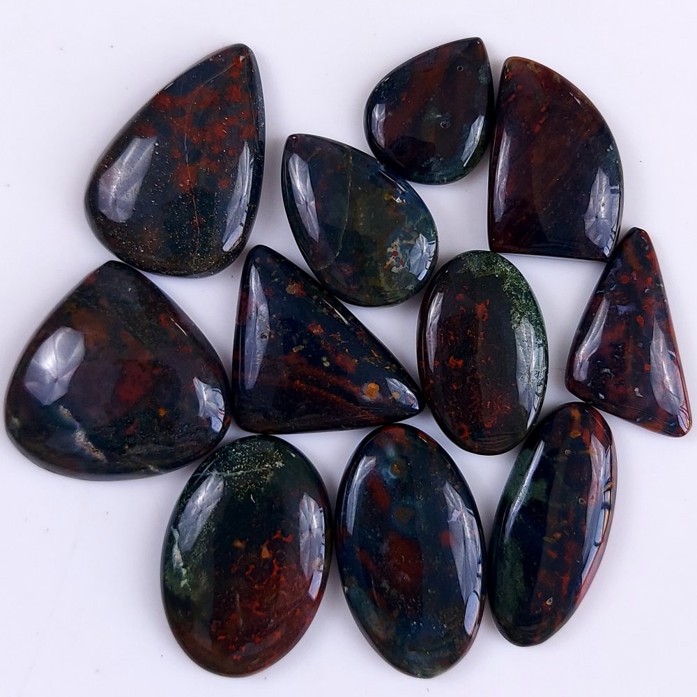 11Pcs 290Cts  Natural Green Blood Stone Loose Cabochon Gemstone Lot For Jewelry Making Gift For Her 33x23 21x16 mm#912