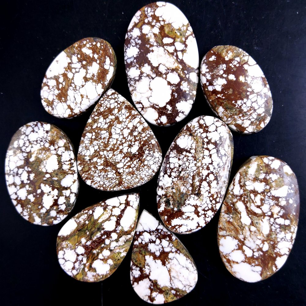 9Pcs 379Cts Natural Wild Horse Magnesite Turquoise Cabochon Polished Loose Gemstone Both Side Flat Back Multi Jewelry Making Crystal 38x22 27x17mm