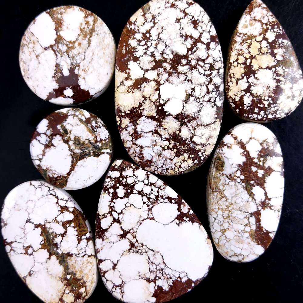 7Pcs 334Cts Natural Wild Horse Magnesite Turquoise Cabochon Polished Loose Gemstone Both Side Flat Back Multi Jewelry Making Crystal 45x27 20x20mm